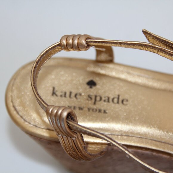 Kate Spade Gold Leather Wedge Sandals Size 6. Gold Metallic Leather Braided - Picture 6 of 7